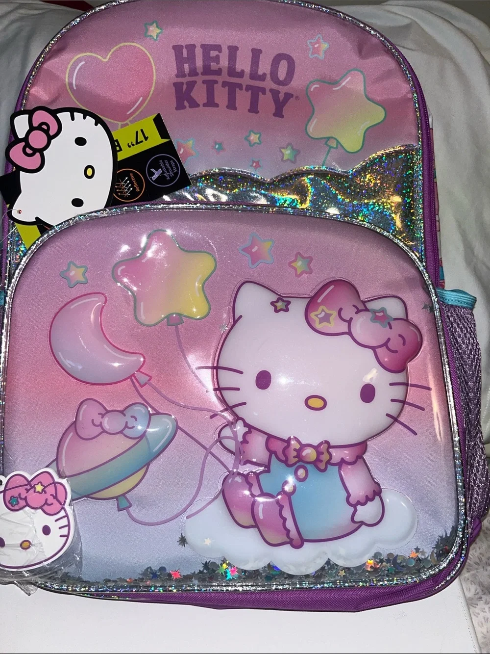 Hello Kitty Pink Purple Glitter Kids Backpack with Pastel Stars
